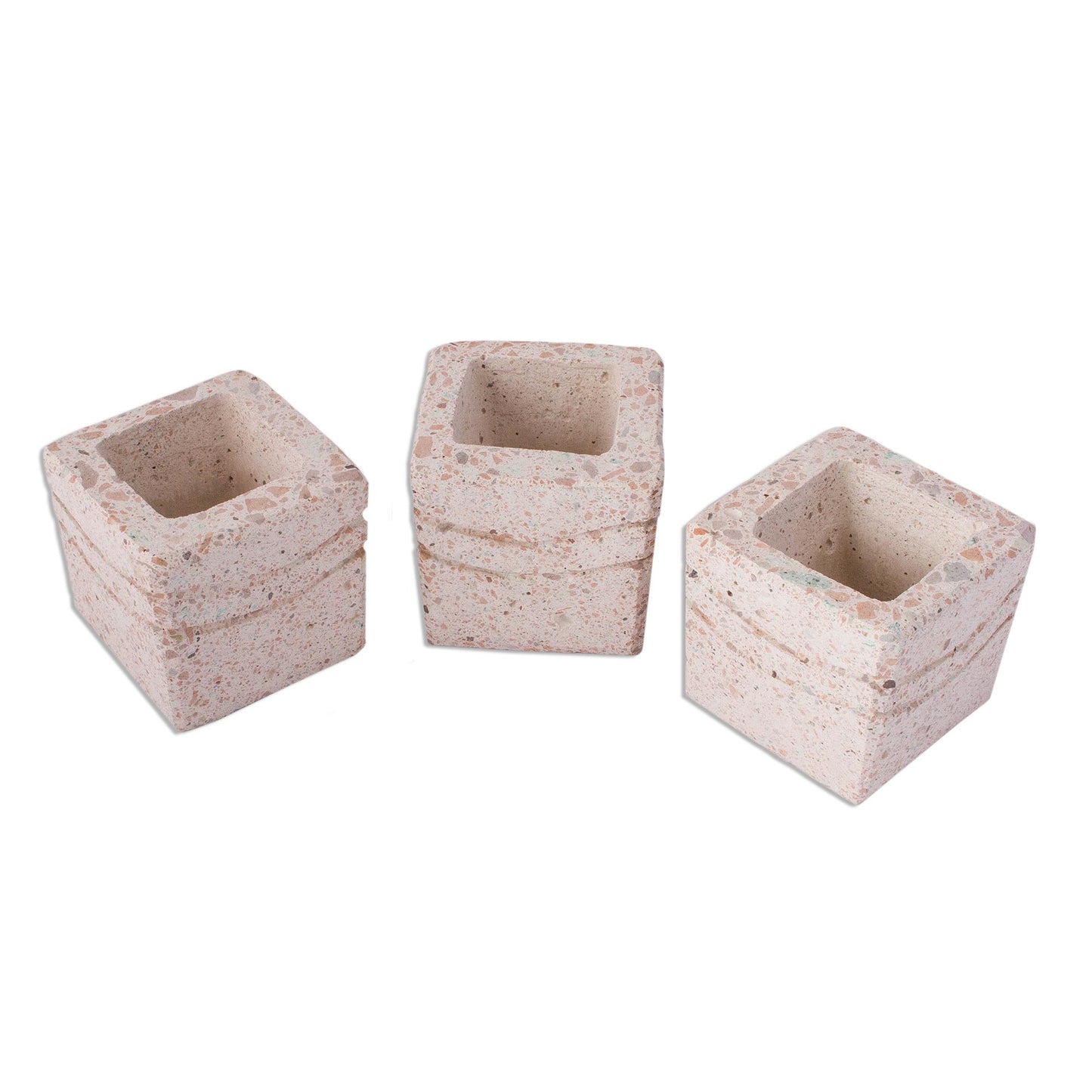 Chic Waves Wave Pattern Reclaimed Stone Flower Pots (Set of 3)