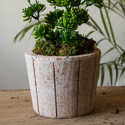 Verdant Container Striped Pattern Reclaimed Stone Flower Pot from Mexico