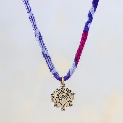 Cool Majestic Lotus Lotus Flower Brass Pendant Necklace in Purple from Thailand