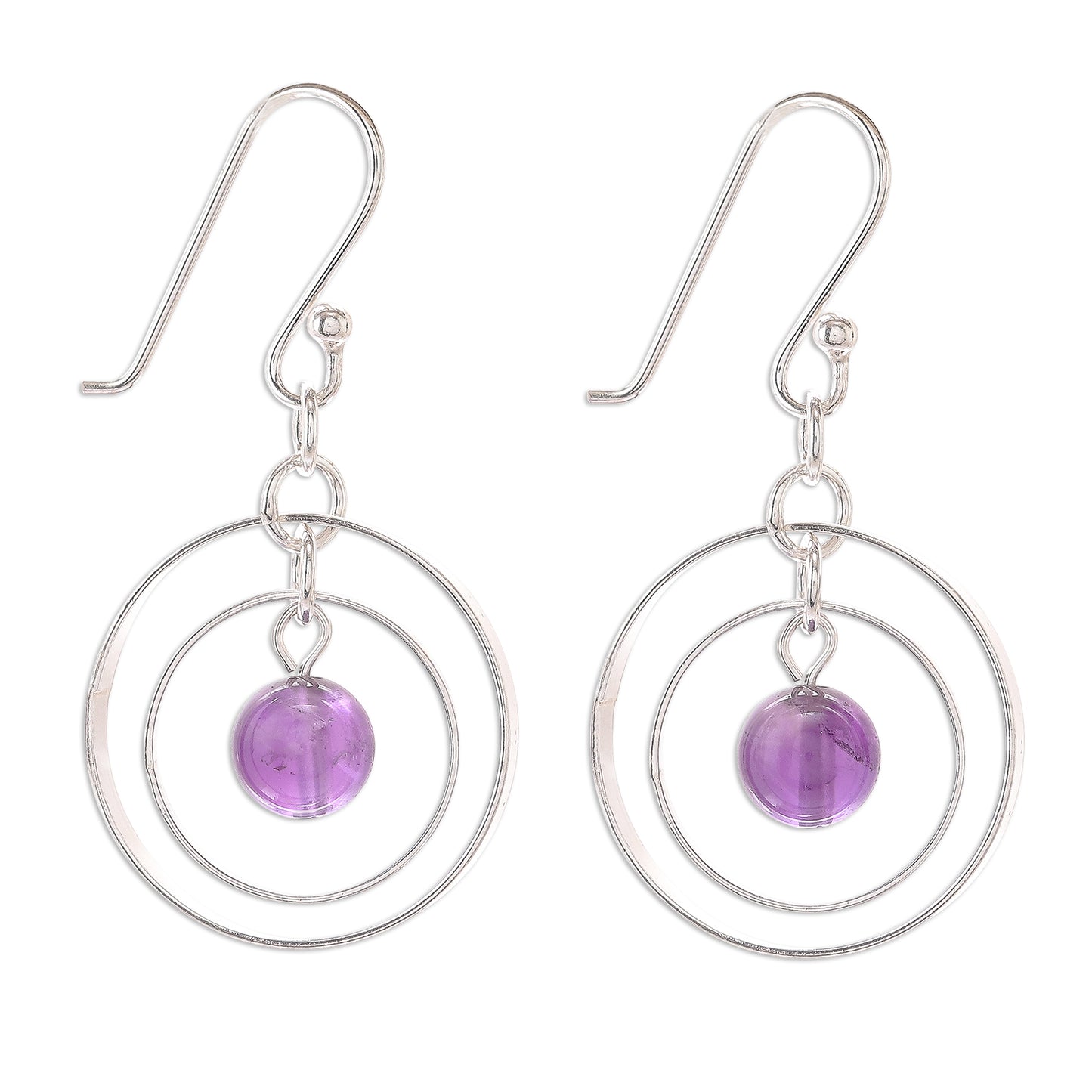 Elegant Orbit Circular Amethyst Dangle Earrings Crafted in Thailand