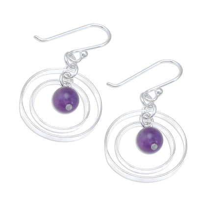 Elegant Orbit Circular Amethyst Dangle Earrings Crafted in Thailand