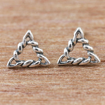 Rope Triangles Rope Pattern Triangular Sterling Silver Stud Earrings