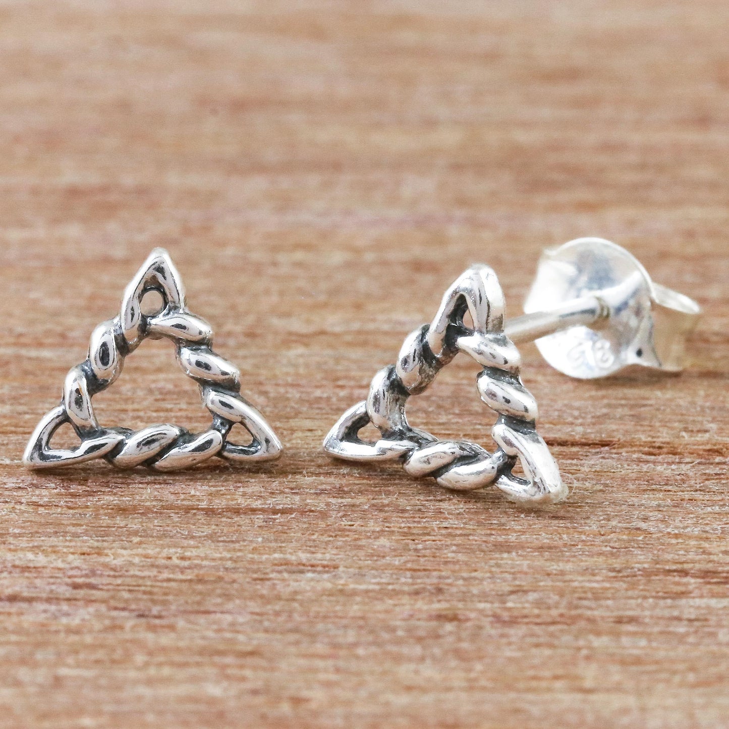 Rope Triangles Rope Pattern Triangular Sterling Silver Stud Earrings