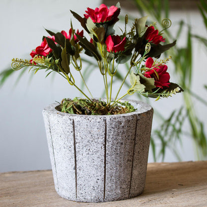 Plant Barrel Striped Reclaimed Stone Flower Pot from Mexico