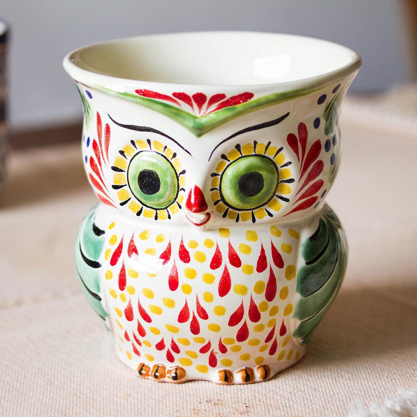 Owl Planter Colorful Ceramic Owl Flower Pot from Mexico