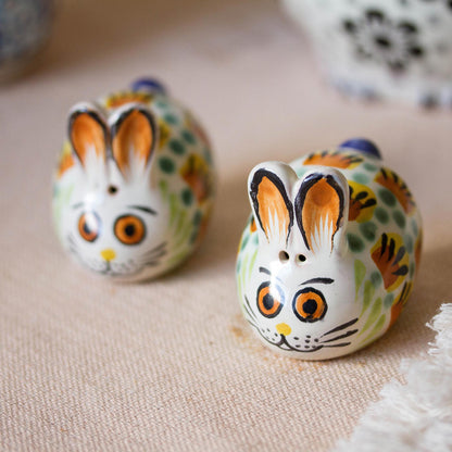 Farm Rabbits Majolica Ceramic Rabbit Salt and Pepper Shakers (Pair)