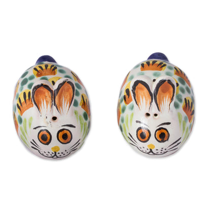 Farm Rabbits Majolica Ceramic Rabbit Salt and Pepper Shakers (Pair)