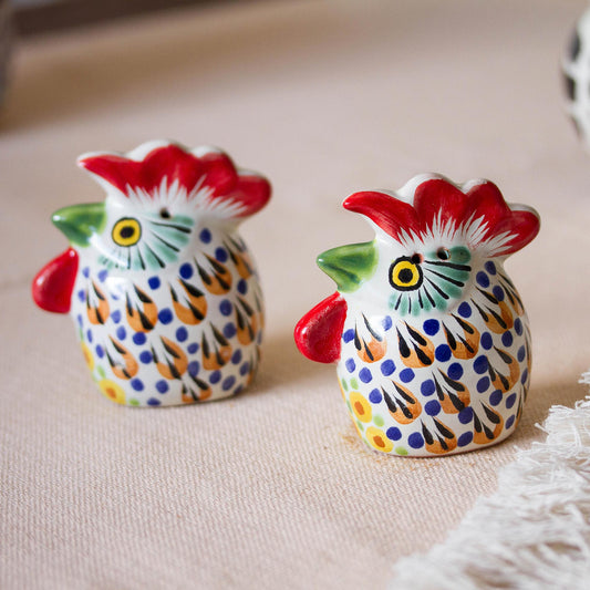 Farm Roosters Hand-Painted Ceramic Rooster Salt and Pepper Shakers (Pair)