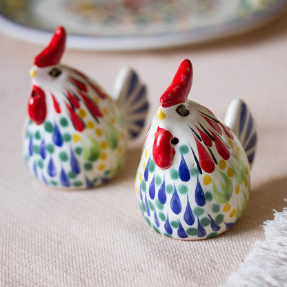 Colorful Roosters Artisan Crafted Ceramic Rooster Salt and Pepper Shakers