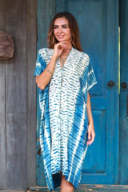 Segara Telu Ocean Ripple Tie-Dyed Cotton Caftan from Java