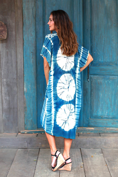 Segara Telu Ocean Ripple Tie-Dyed Cotton Caftan from Java