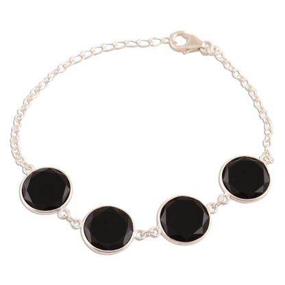 Dazzling Glisten 24-Carat Black Onyx Link Bracelet from India