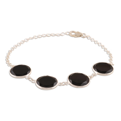 Dazzling Glisten 24-Carat Black Onyx Link Bracelet from India