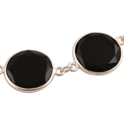 Dazzling Glisten 24-Carat Black Onyx Link Bracelet from India