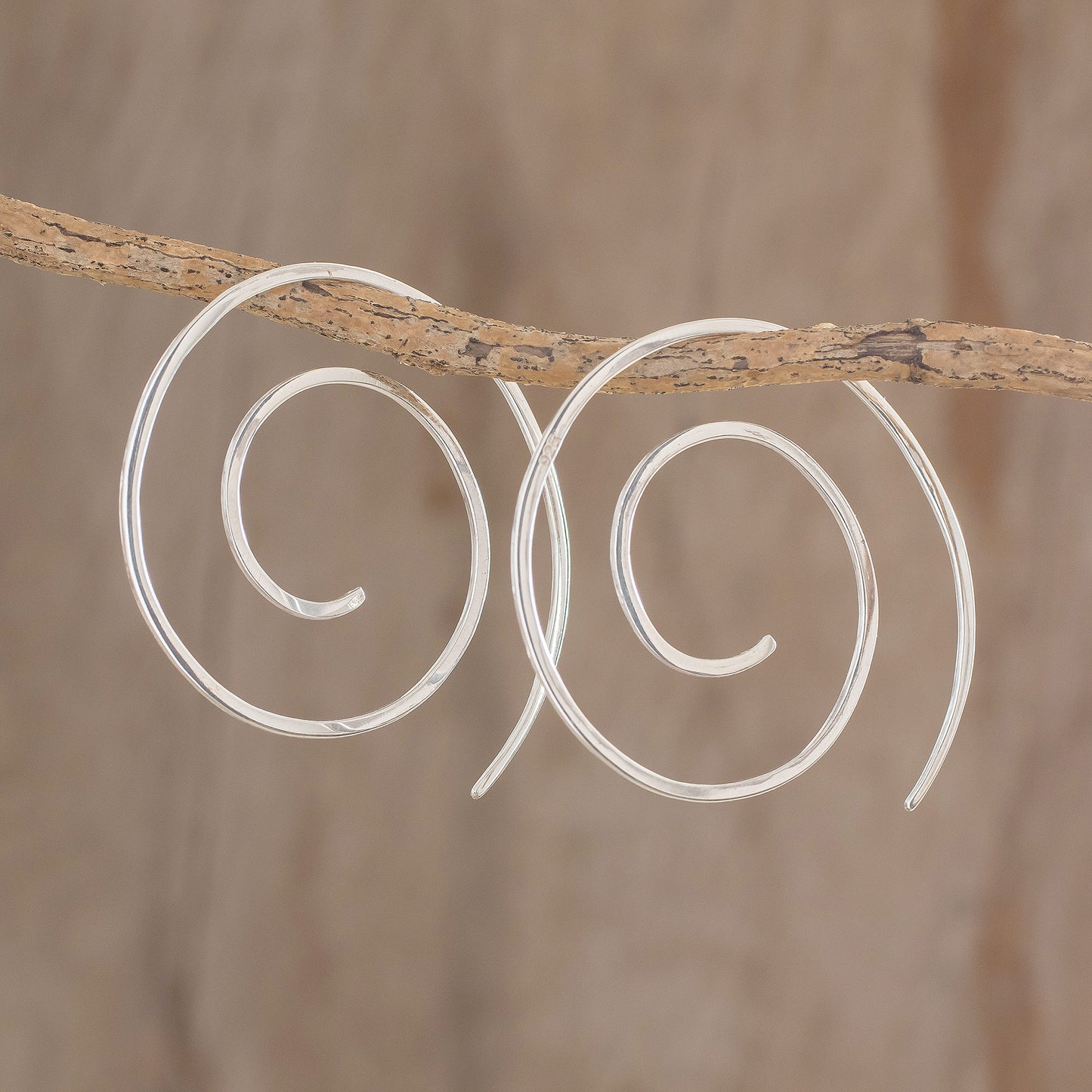 Fibonacci's Beauty Spiral Sterling Silver Half-Hoop Earrings from Guatemala