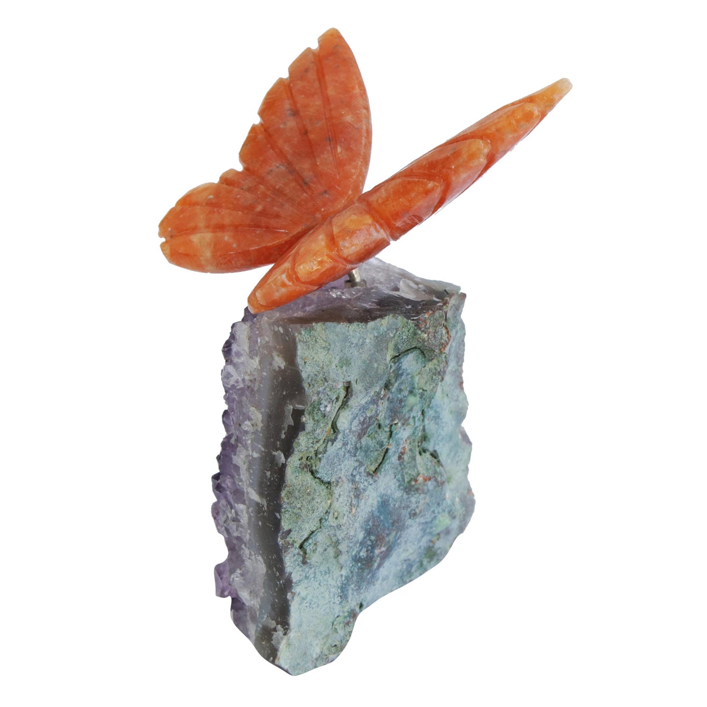 Orange Wings Orange Calcite and Amethyst Butterfly Gemstone Sculpture