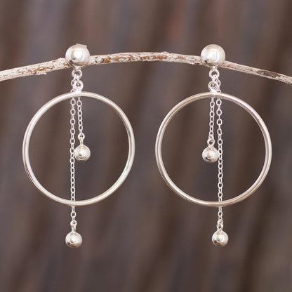 Pendulum Hoop Sterling Silver Circle and Pendulum Dangle Earrings