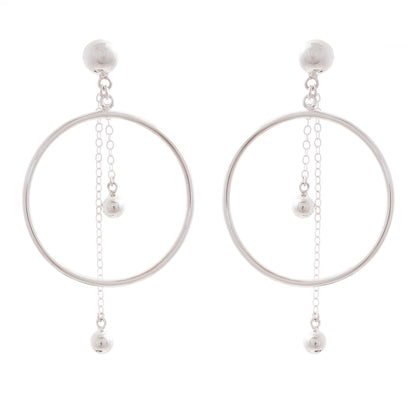 Pendulum Hoop Sterling Silver Circle and Pendulum Dangle Earrings