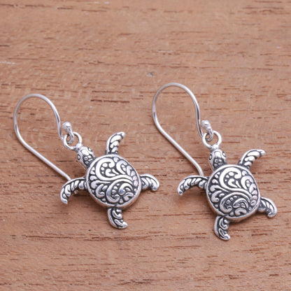 Baby Turtles Sterling Silver Sea Turtle Dangle Earrings from Bali