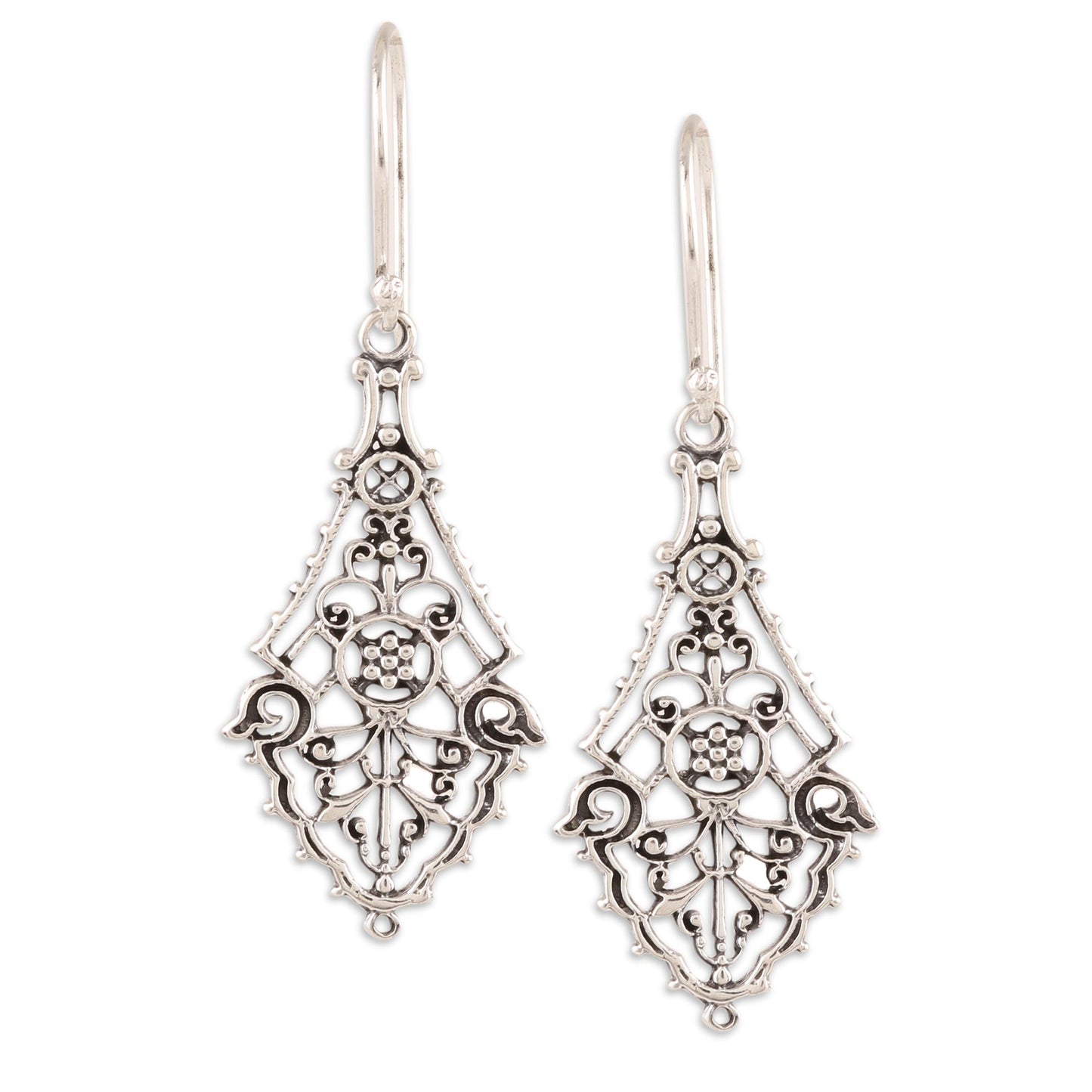 Garden Gateway Openwork Sterling Silver Dangle Earrings Crafted in India