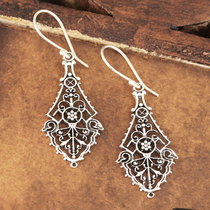 Garden Gateway Openwork Sterling Silver Dangle Earrings Crafted in India