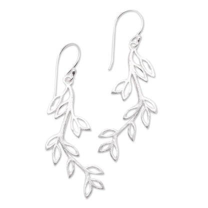 Cute Leaves Leaf-Themed Sterling Silver Dangle Earrings from Bali