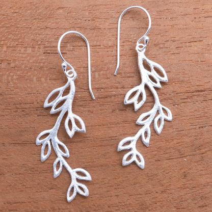 Cute Leaves Leaf-Themed Sterling Silver Dangle Earrings from Bali