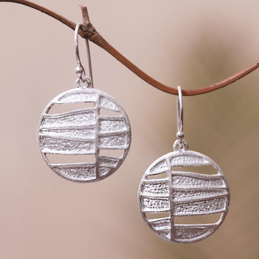 Intriguing Circles Modern Circular Sterling Silver Dangle Earrings from Bali