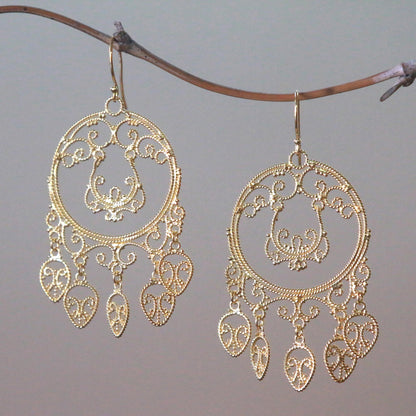 Queen of the Morning Gold Plated Sterling Silver Chandelier Earrings from Bali