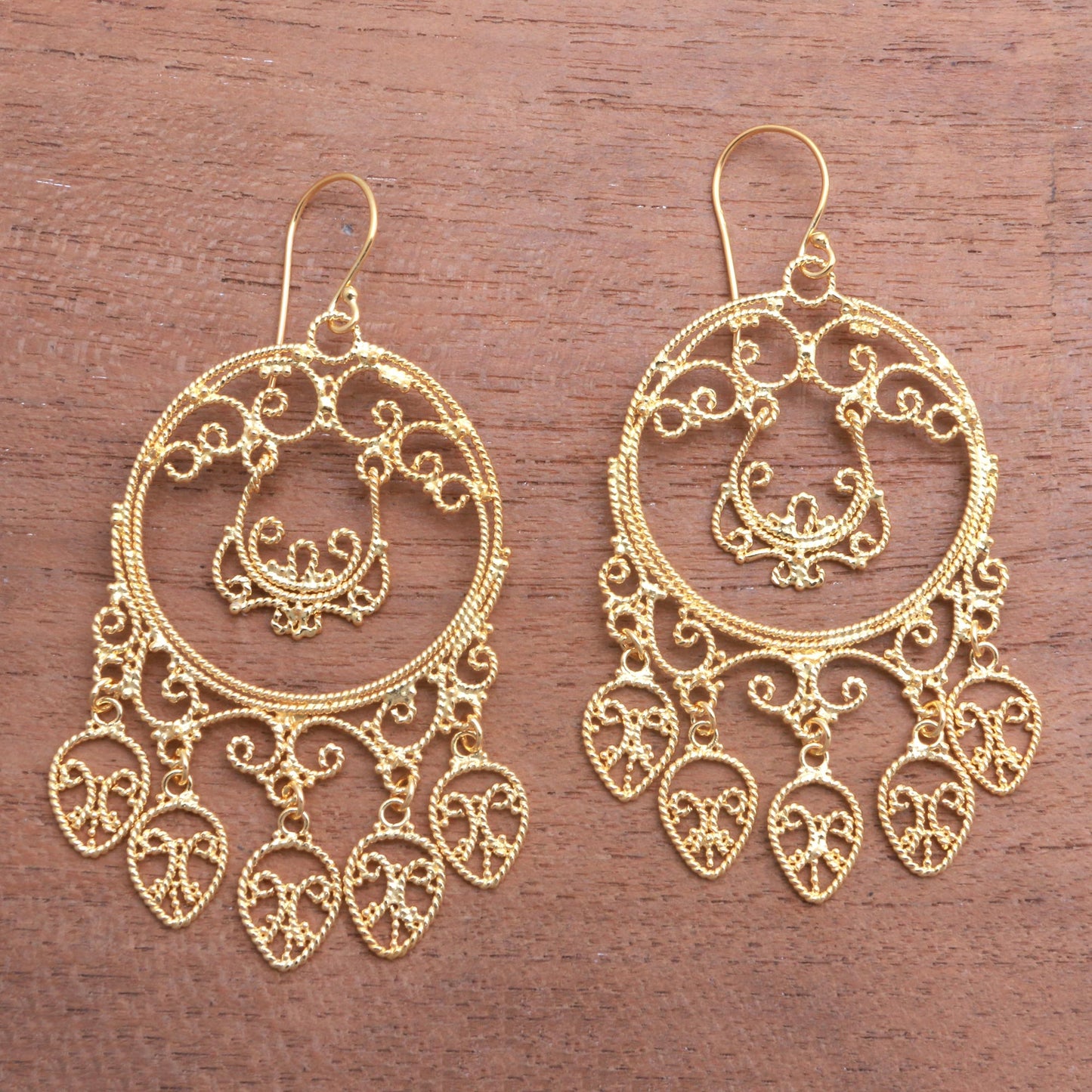 Queen of the Morning Gold Plated Sterling Silver Chandelier Earrings from Bali