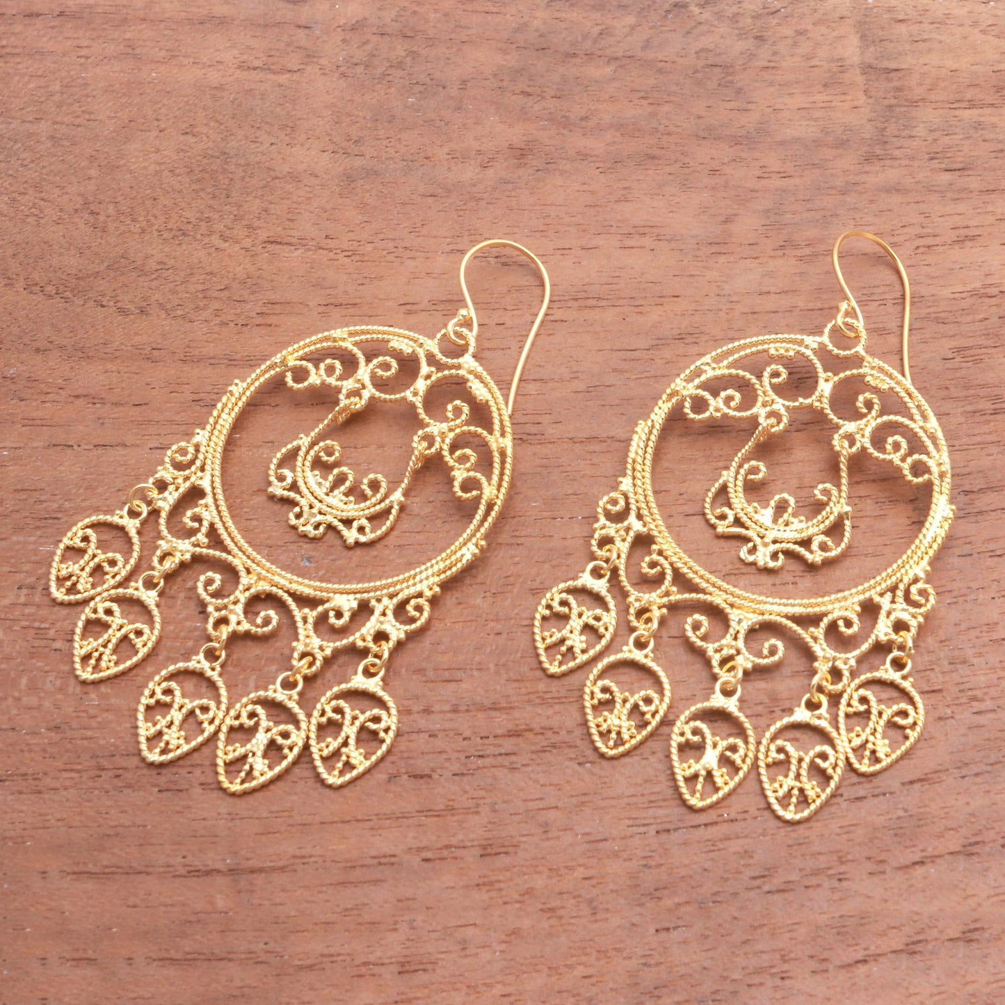 Queen of the Morning Gold Plated Sterling Silver Chandelier Earrings from Bali