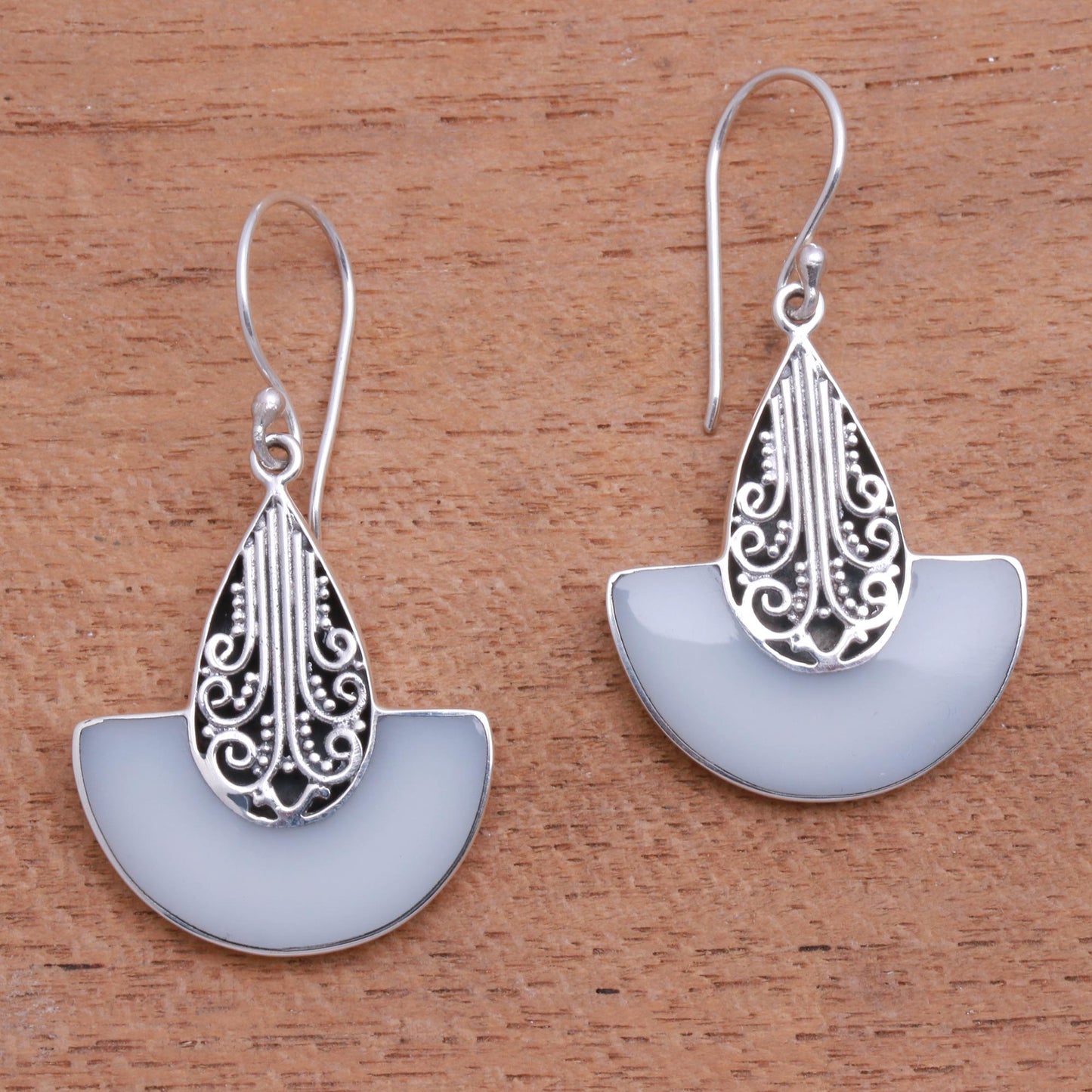 Swirl Clouds Artisan Crafted Sterling Silver and Resin Dangle Earrings