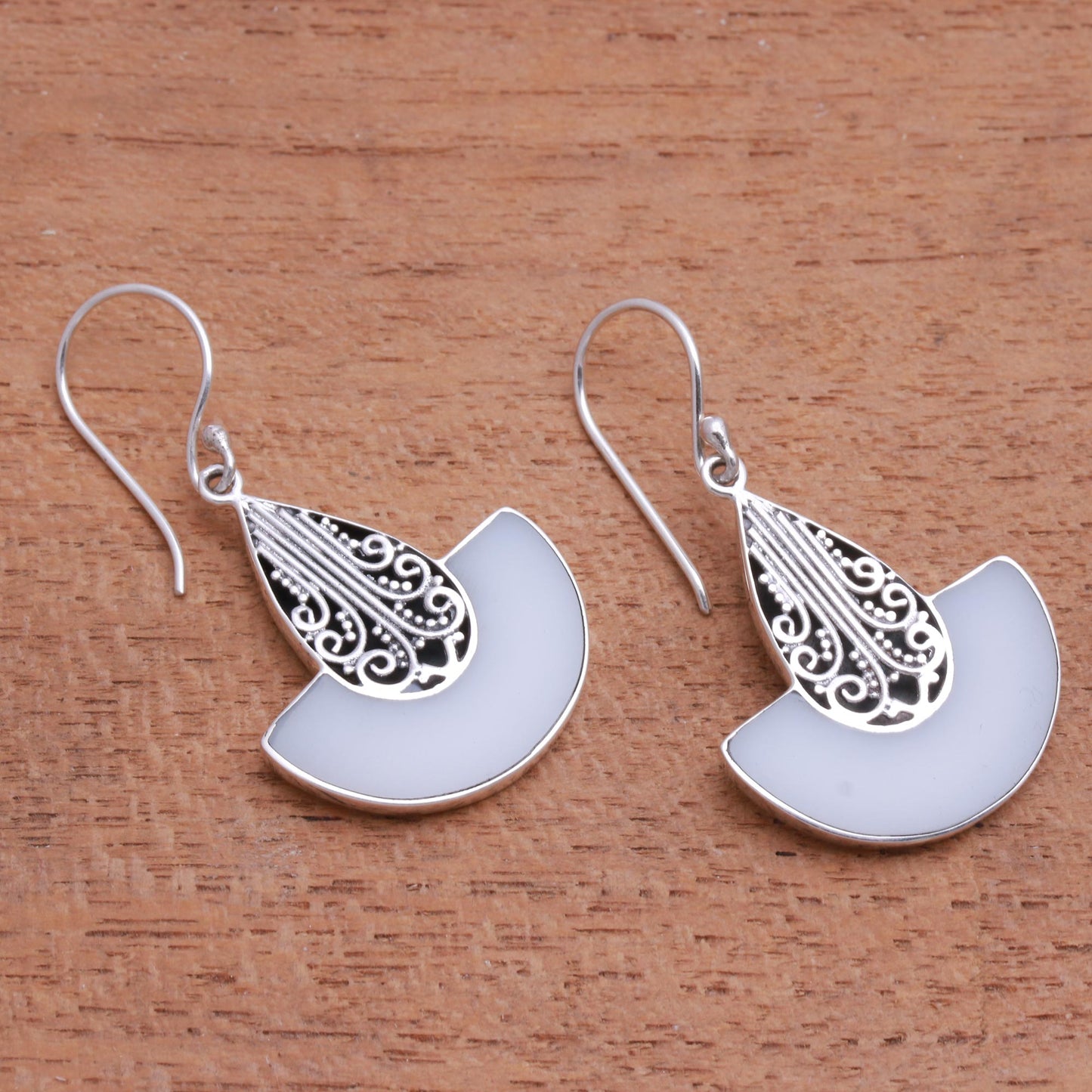 Swirl Clouds Artisan Crafted Sterling Silver and Resin Dangle Earrings