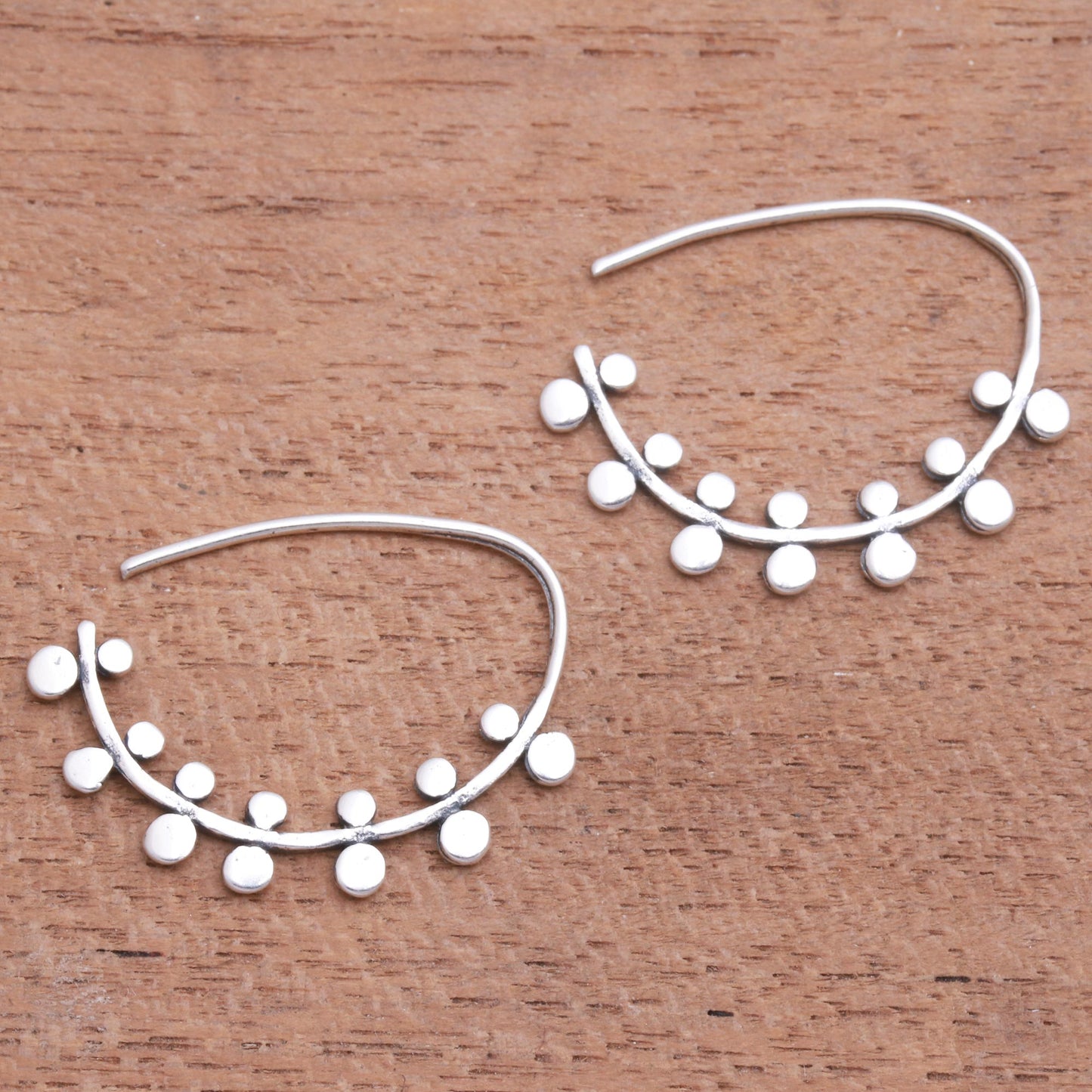 Circle Arches Circle Pattern Sterling Silver Half-Hoop Earrings from Bali