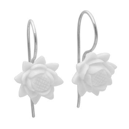 Floating Padma Floral Bone Drop Earrings Crafted in Bali