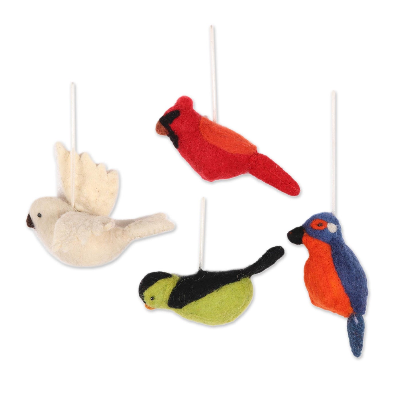 Winter Birds Assorted Wool Felt Bird Ornaments from India (Set of 4)