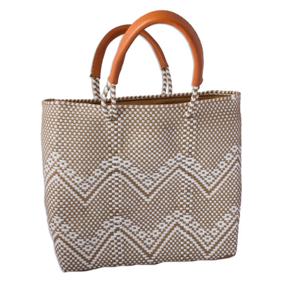 Golden Zigzags White and Gold-Tone Leather Accented Tote