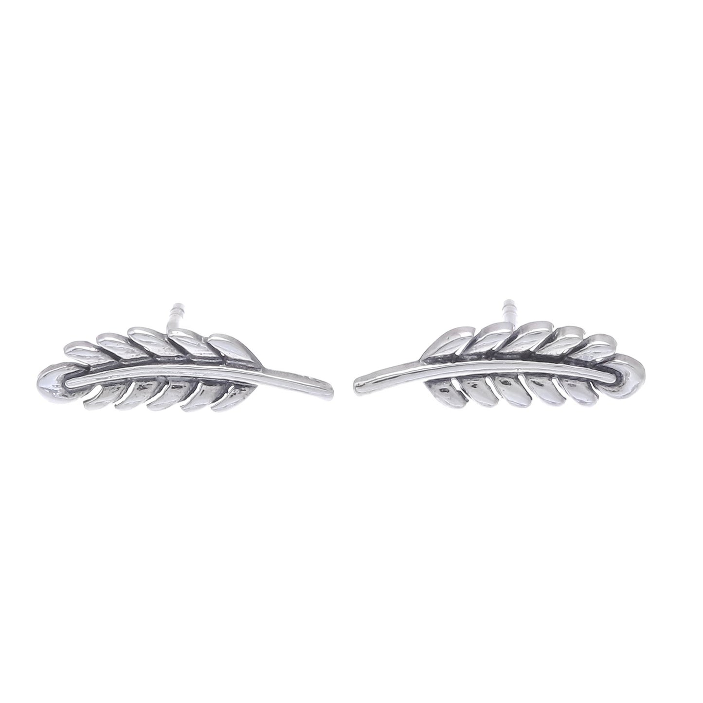 Adorable Leaves Leafy Sterling Silver Stud Earrings from Thailand