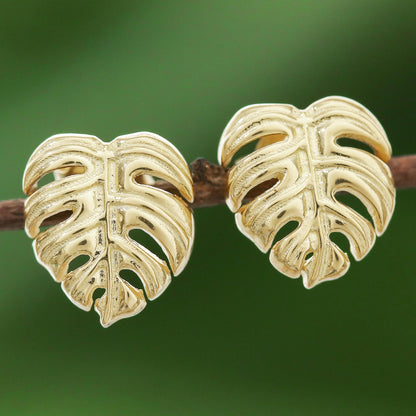 Tropical Leaf Handcrafted Thai 18k Gold Plated Leaf Stud Earrings