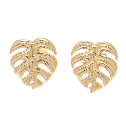 Tropical Leaf Handcrafted Thai 18k Gold Plated Leaf Stud Earrings