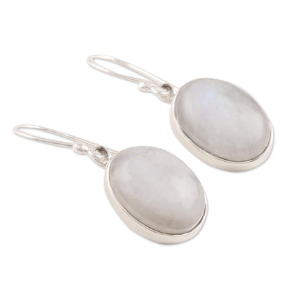 Eternal Ovals Natural Rainbow Moonstone Dangle Earrings from India