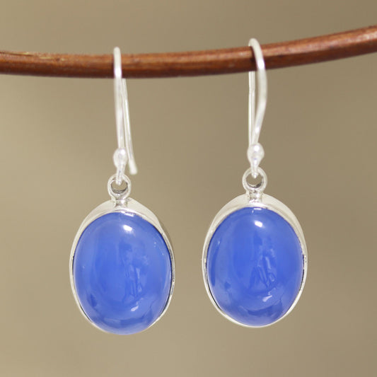 Cool Ovals Oval Blue Chalcedony Dangle Earrings from India