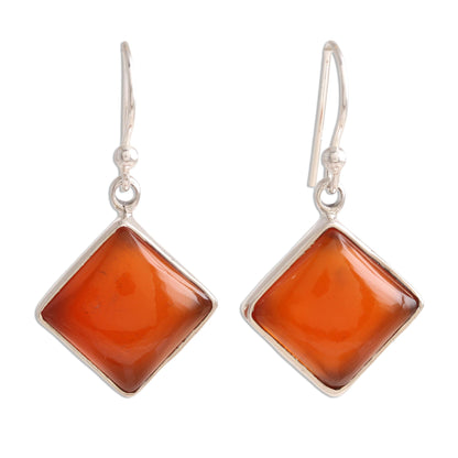 Honey Squares Square Carnelian Dangle Earrings from India