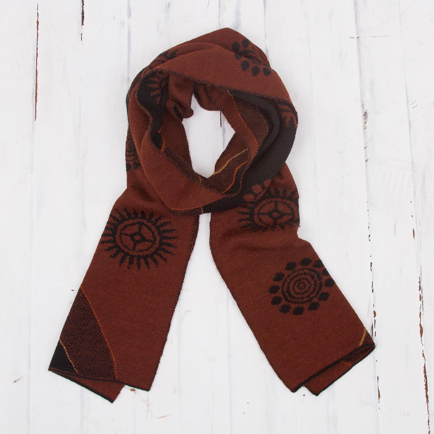 Mahogany and Black Cosmovision Men's Black and Mahogany Alpaca Blend Scarf from Peru