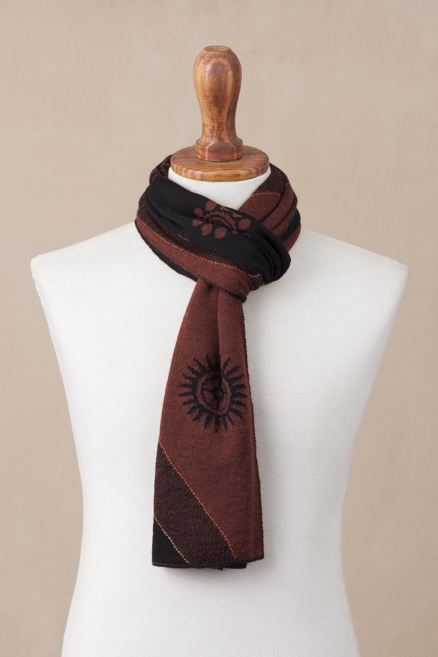 Mahogany and Black Cosmovision Men's Black and Mahogany Alpaca Blend Scarf from Peru