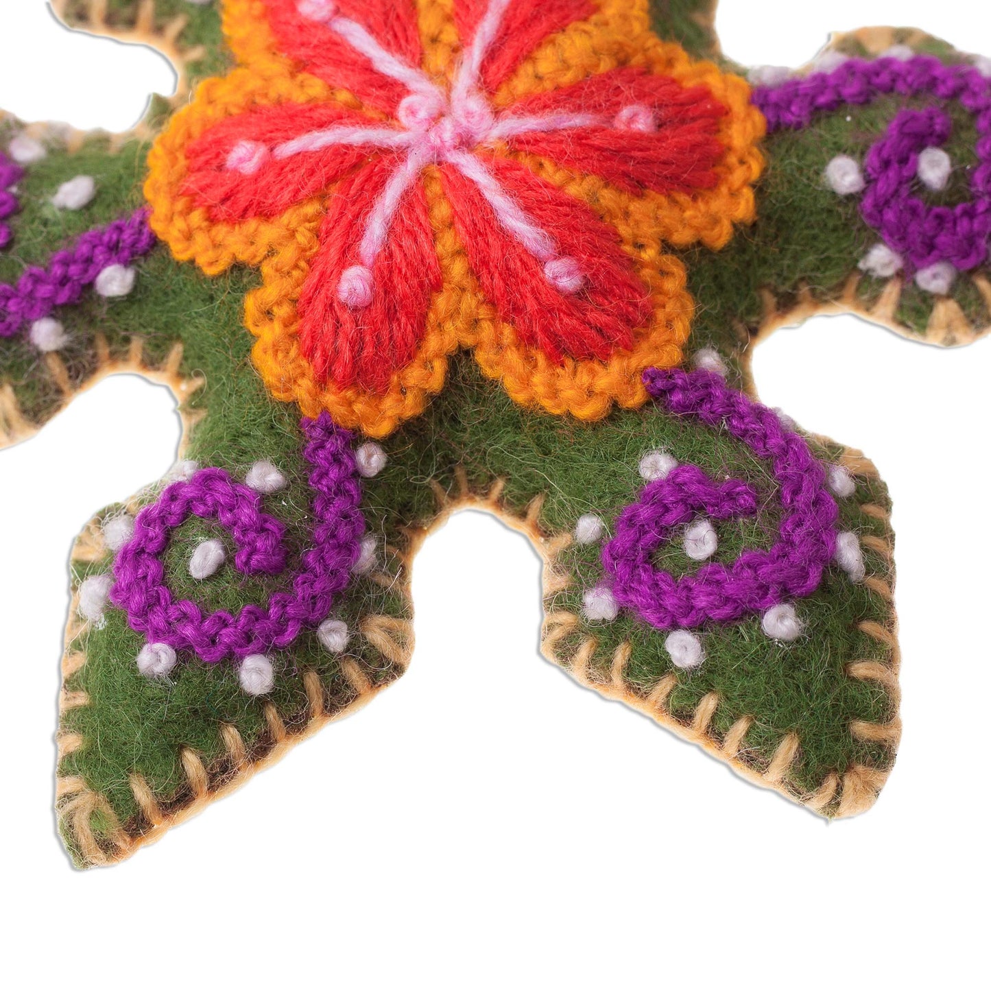 Vibrant Snowflakes Embroidered Wool Snowflake Ornaments from Peru (Set of 3)