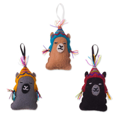 Sleepy Llamas Assorted Wool Llama Ornaments from Peru (Set of 3)