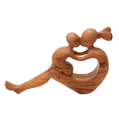 Her Love Will Never Fade Natural Suar Wood Mother and child Sculpture from Bali