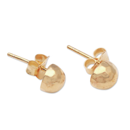 Hammered Domes Domed Gold Plated Sterling Silver Stud Earrings from Bali