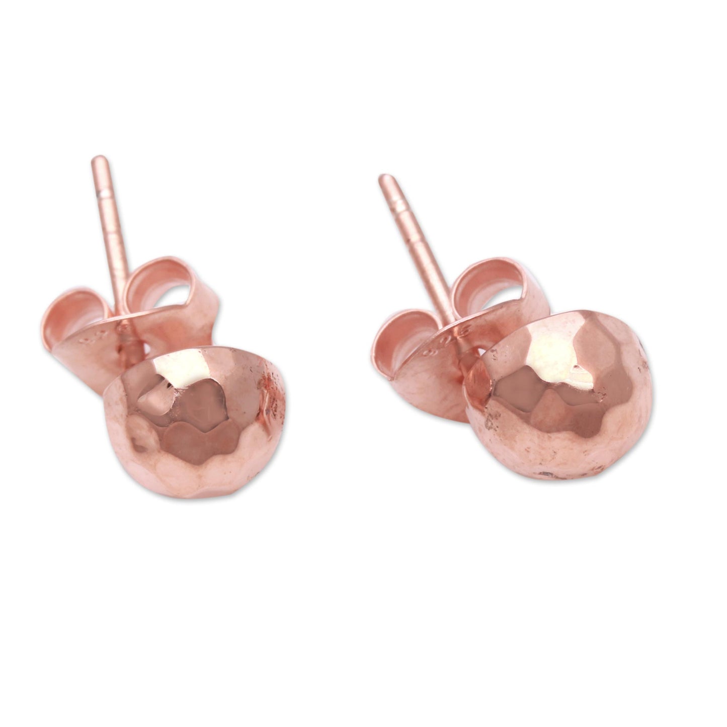 Hammered Domes Domed Rose Gold Plated Sterling Silver Stud Earrings